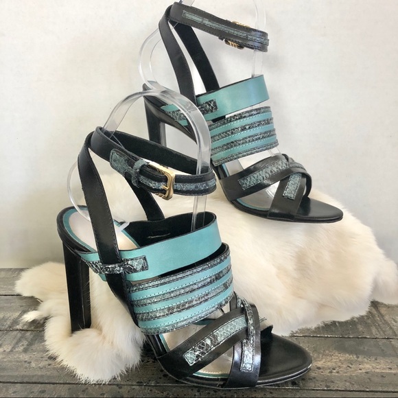 JASON WU PYTHON Snakeskin-Trimmed HEEL Sandals - Picture 2 of 13